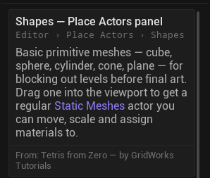 Tarjeta de explicación del panel Place Actors dentro de Mindocai